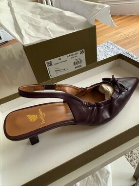 Bobbies Paris Brown Slingback Pointed toe Kitten Heel in Aubergine - 36